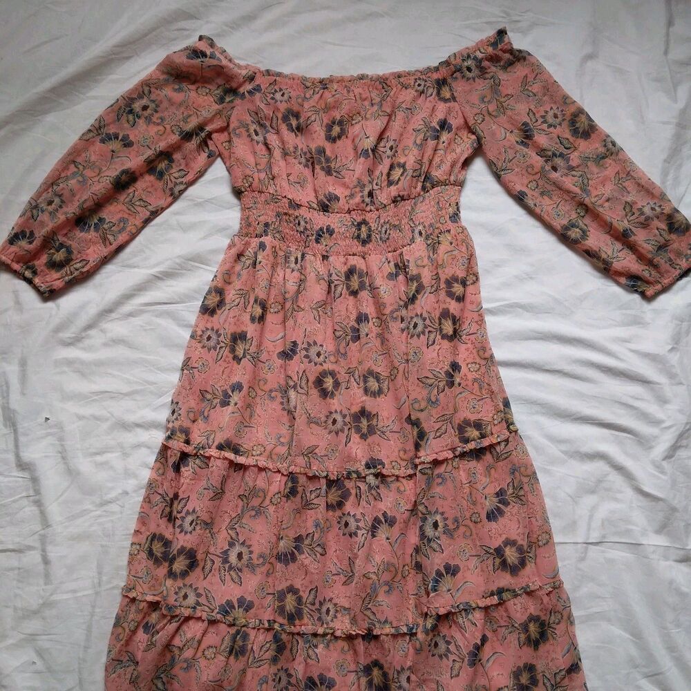 Patrons of Peace Dress Gypsy Floral Boho Peasant Pink Blue Womens Large - Picture 12 of 14